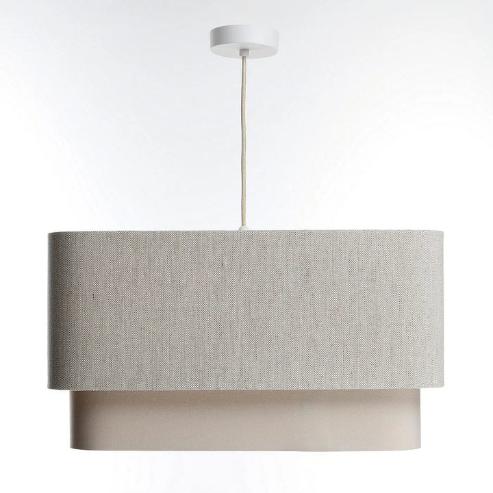 Suspension luminaire kwadro duo avec abat-jour beige crème en tissu texturé et base métallique blanche moderne suspension design carrée