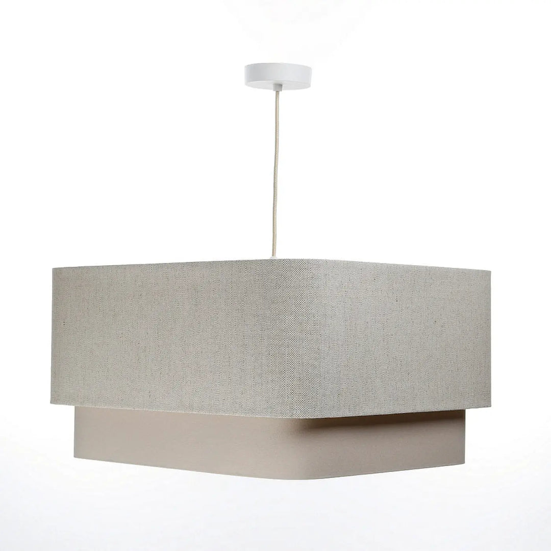 Suspension luminaire kwadro duo beige crème avec abat-jour en tissu texturé et base matte taupe suspension design carrée