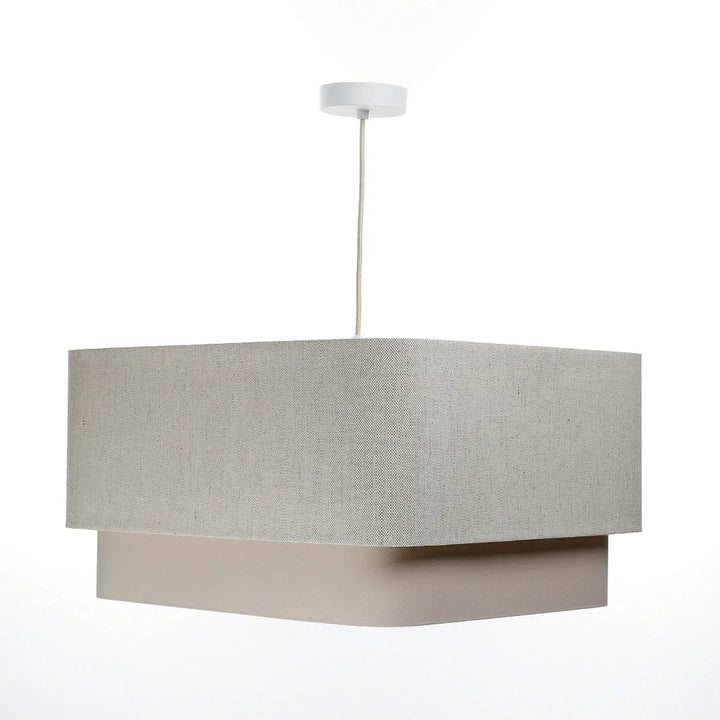 Suspension luminaire kwadro duo beige crème avec abat-jour en tissu texturé et base matte taupe suspension design carrée
