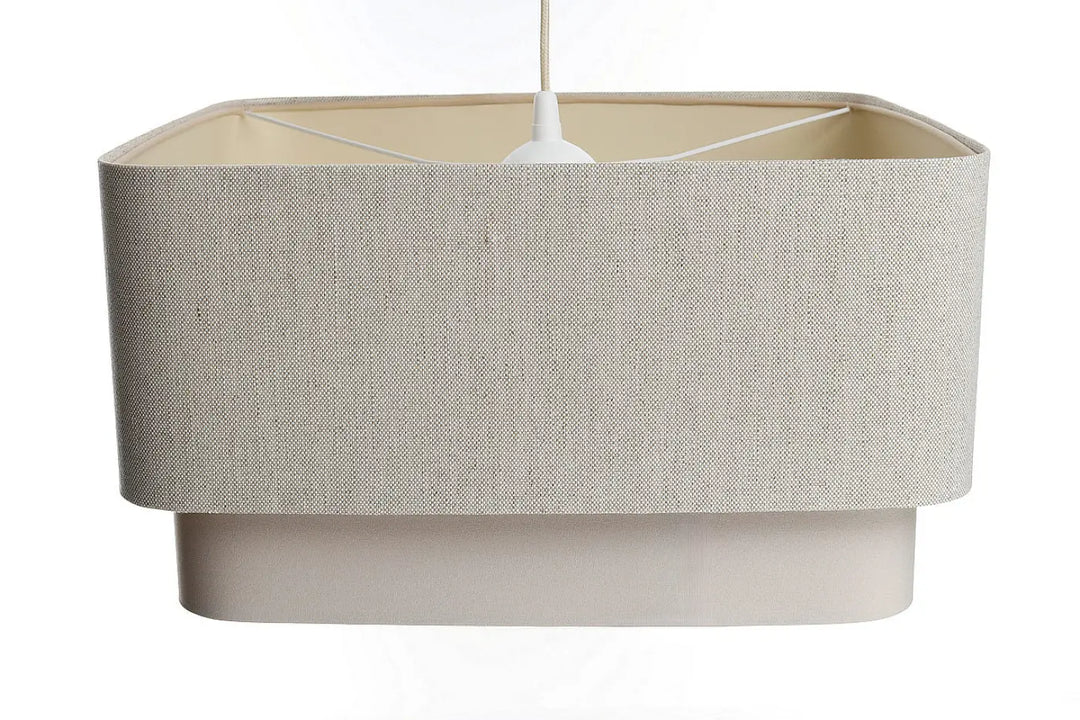 Suspension luminaire kwadro duo beige crème en tissu texturé avec design suspension carrée moderne et base blanche