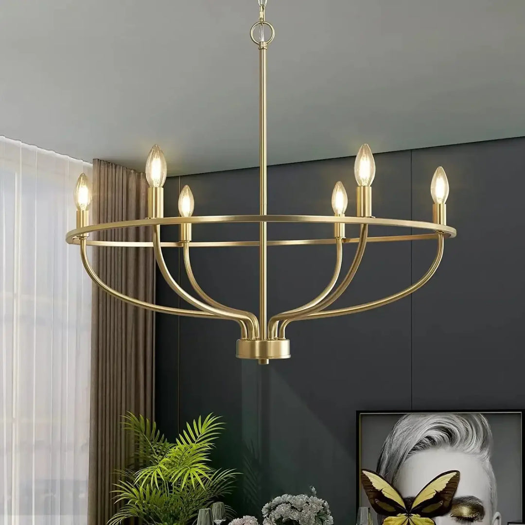 Suspension Design Circulaire Dorée Avec Lumières Flamme

