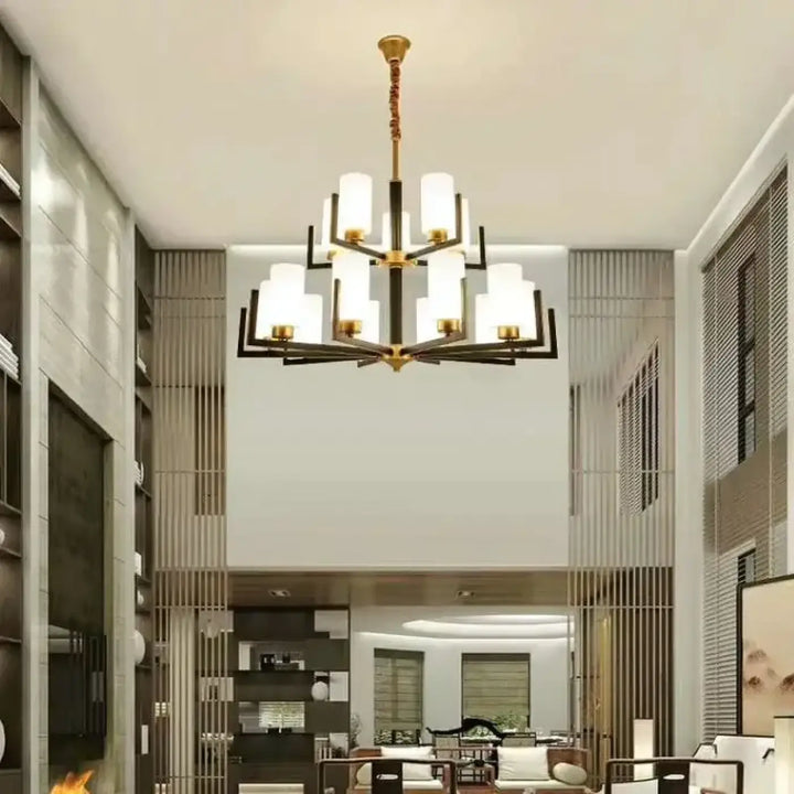 Suspension Design Contemporaine Cylindres Verre Opalin