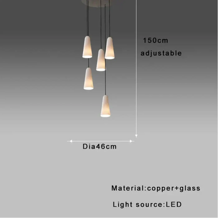Suspension design cuivre avec verre blanc forme conique chic