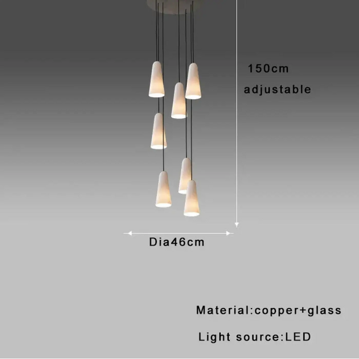 Suspension design cuivre avec verre blanc forme conique chic