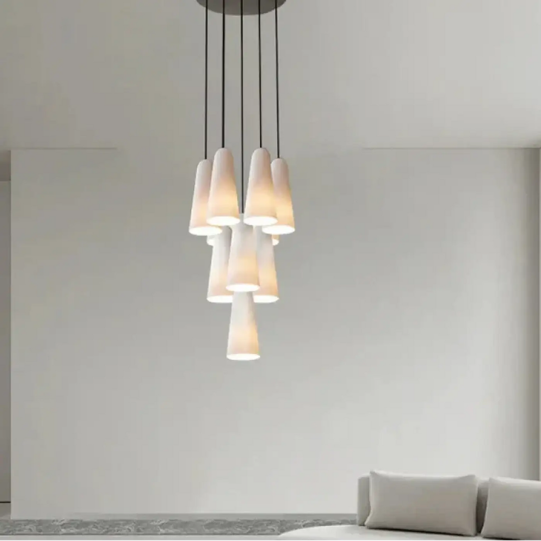Suspension design cuivre avec verre blanc forme conique chic