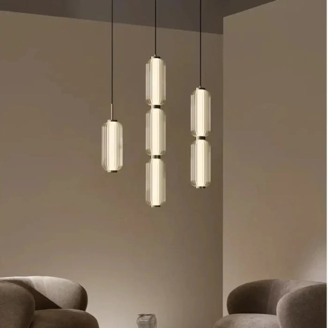 Suspension Design Cylindrique En Verre Nervuré Verticale