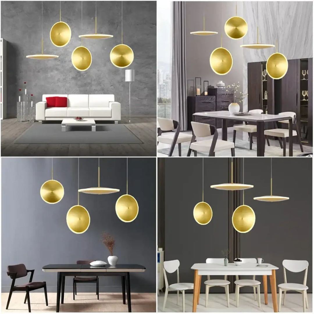 Suspension design dorée moderne à disques lumineux