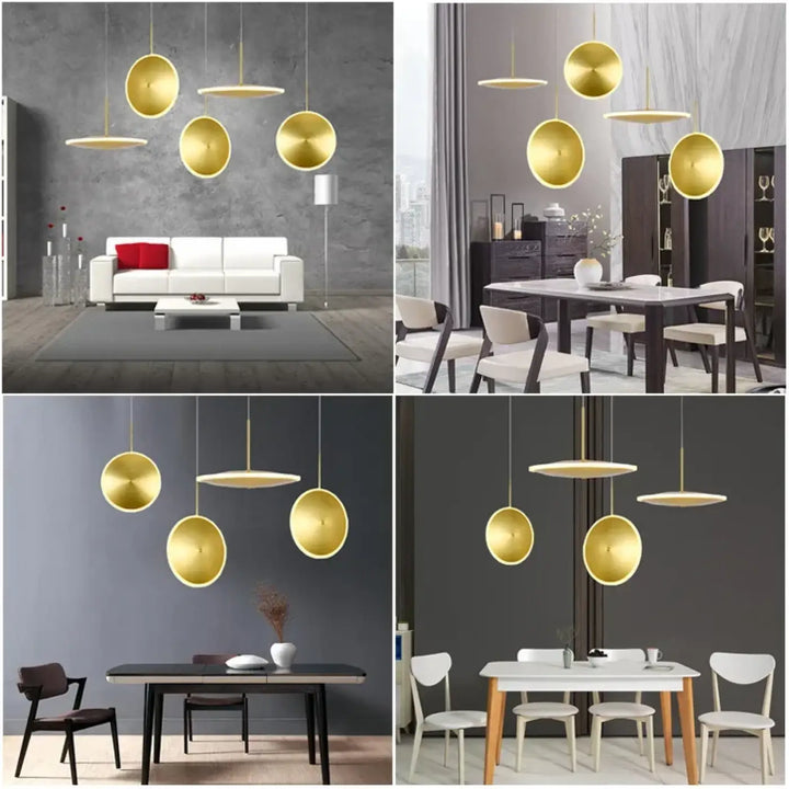 Suspension design dorée moderne à disques lumineux