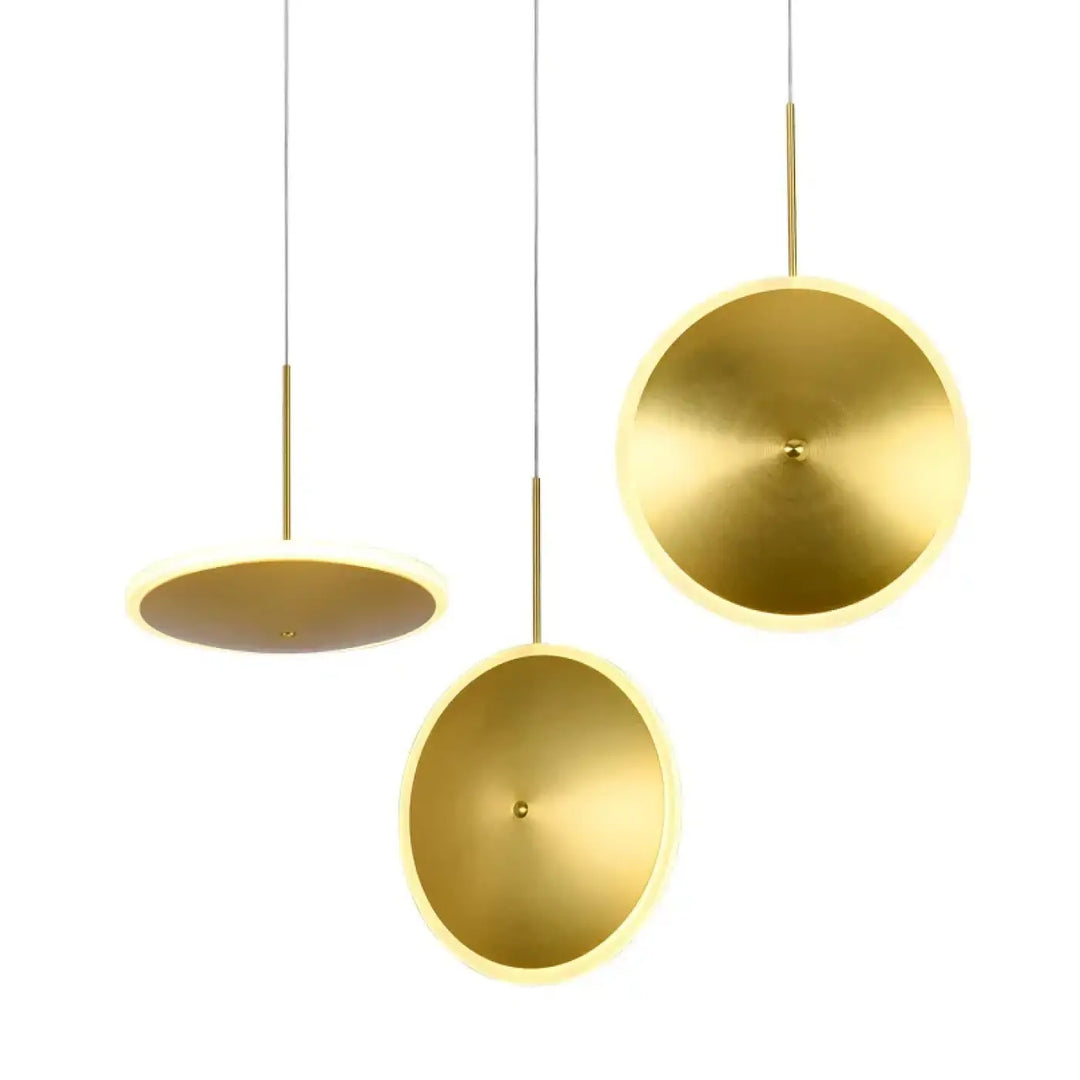Suspension design dorée moderne à disques lumineux