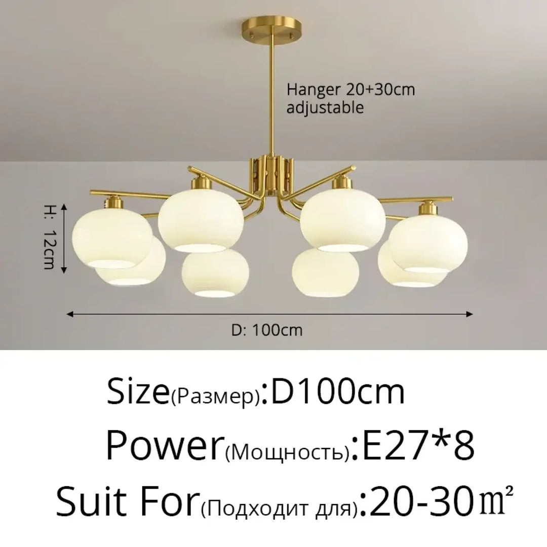 Suspension design avec globes en verre opale élégante