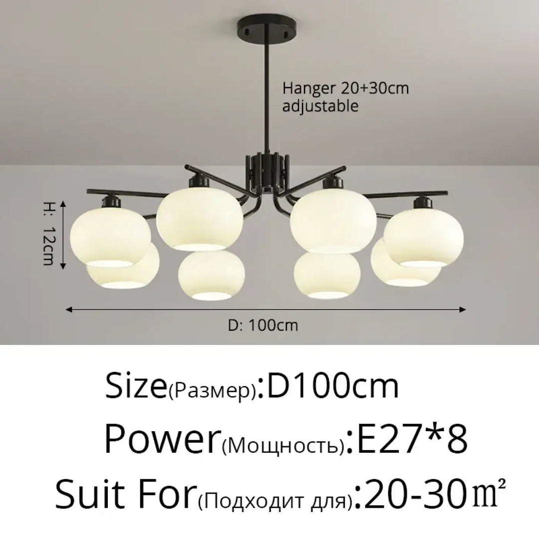 Suspension design avec globes en verre opale élégante