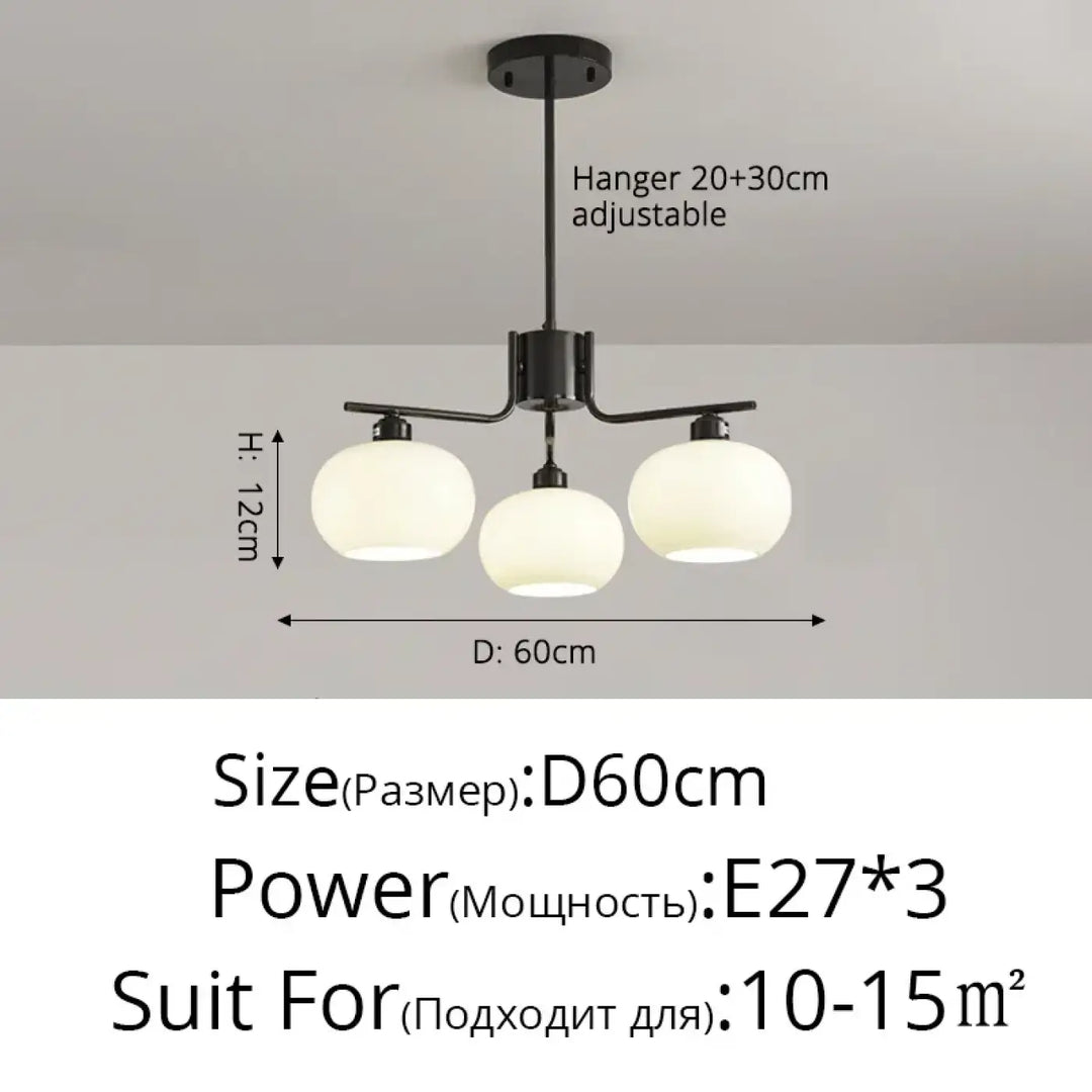 Suspension design avec globes en verre opale élégante