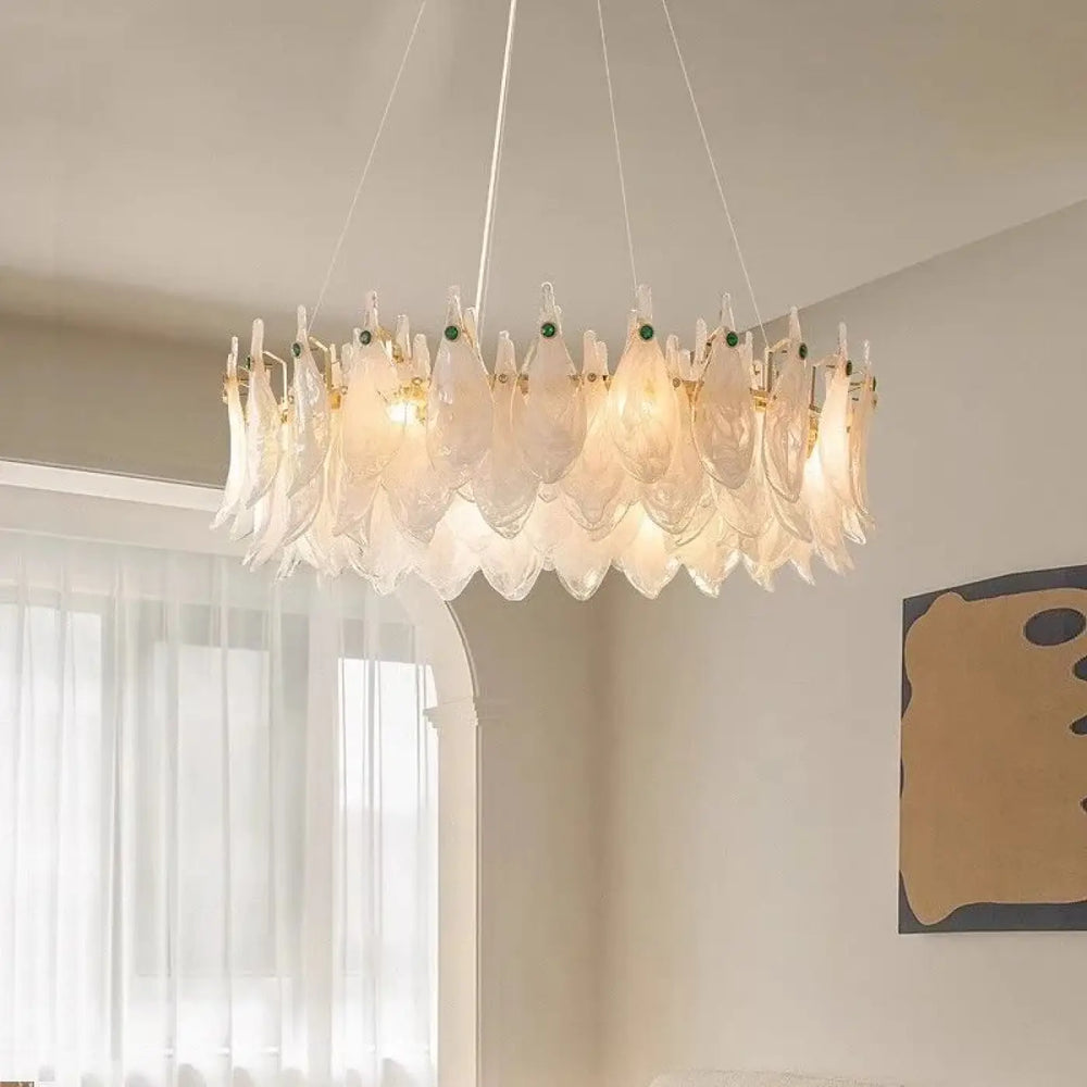 Suspension design à feuilles cristal et doré élégante chic