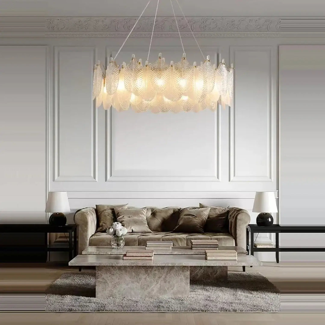 Suspension design à feuilles cristal et doré élégante chic