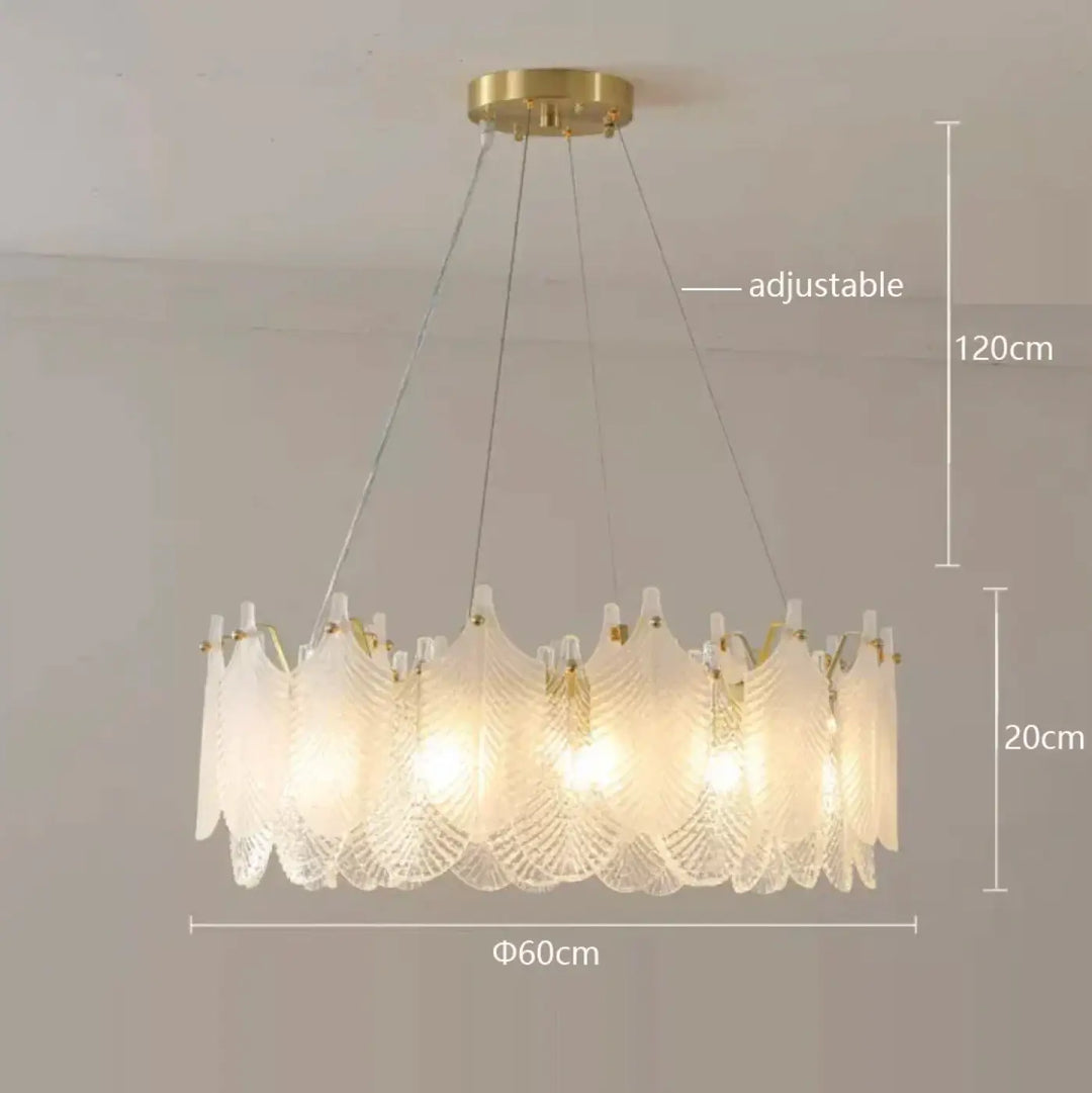 Suspension design à feuilles cristal et doré élégante chic