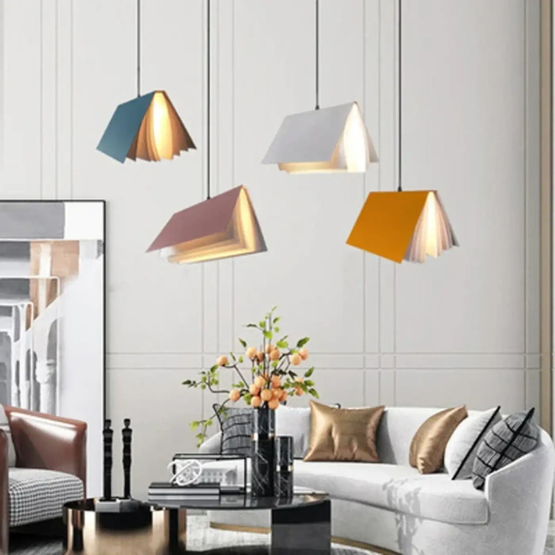 Suspension design forme livre style moderne colorée