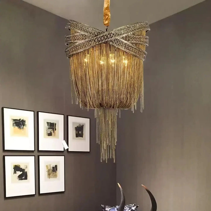 Suspension Design Glamour Métal Doré Et Strass Scintillants