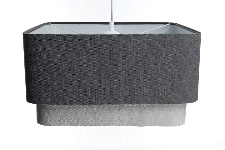 Suspension luminaire kwadro duo en design graphite avec abat-jour en tissu texturé gris foncé et tige blanche fine