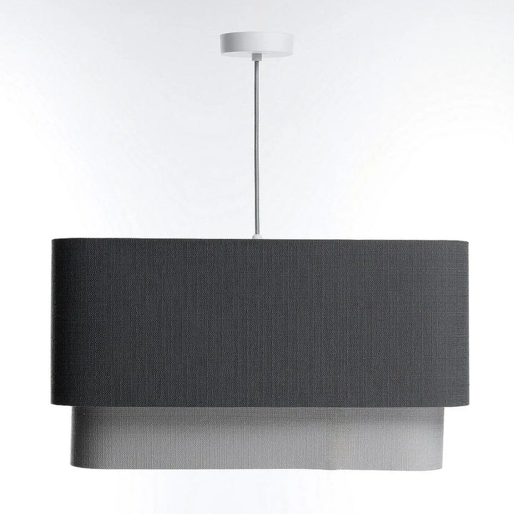 Suspension luminaire kwadro duo en design graphite avec abat-jour en tissu gris foncé texturé et tige métallique argentée