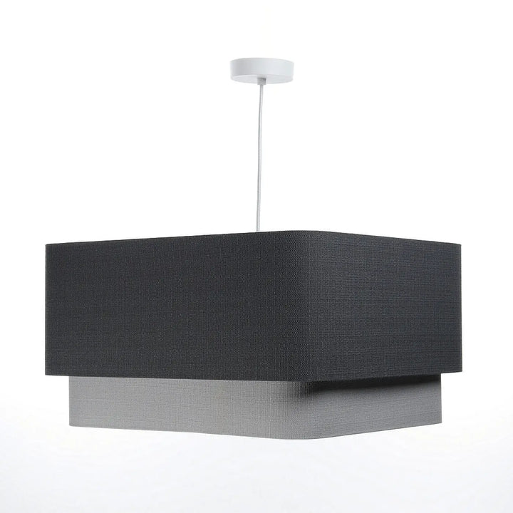 Suspension luminaire kwadro duo avec design graphite moderne à deux étages en noir texturé et argenté élégant suspendu