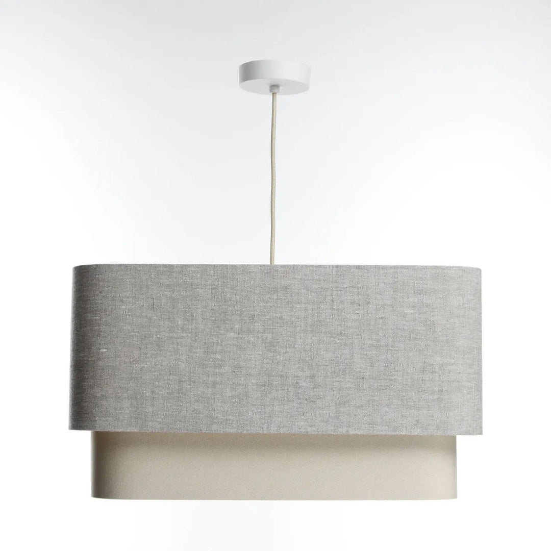 Suspension luminaire kwadro duo gris avec abat-jour en tissu gris texturé et base blanche moderne design gris suspension design gris