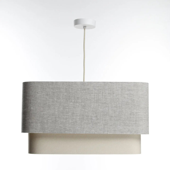 Suspension luminaire kwadro duo gris avec abat-jour en tissu gris texturé et base blanche moderne design gris suspension design gris