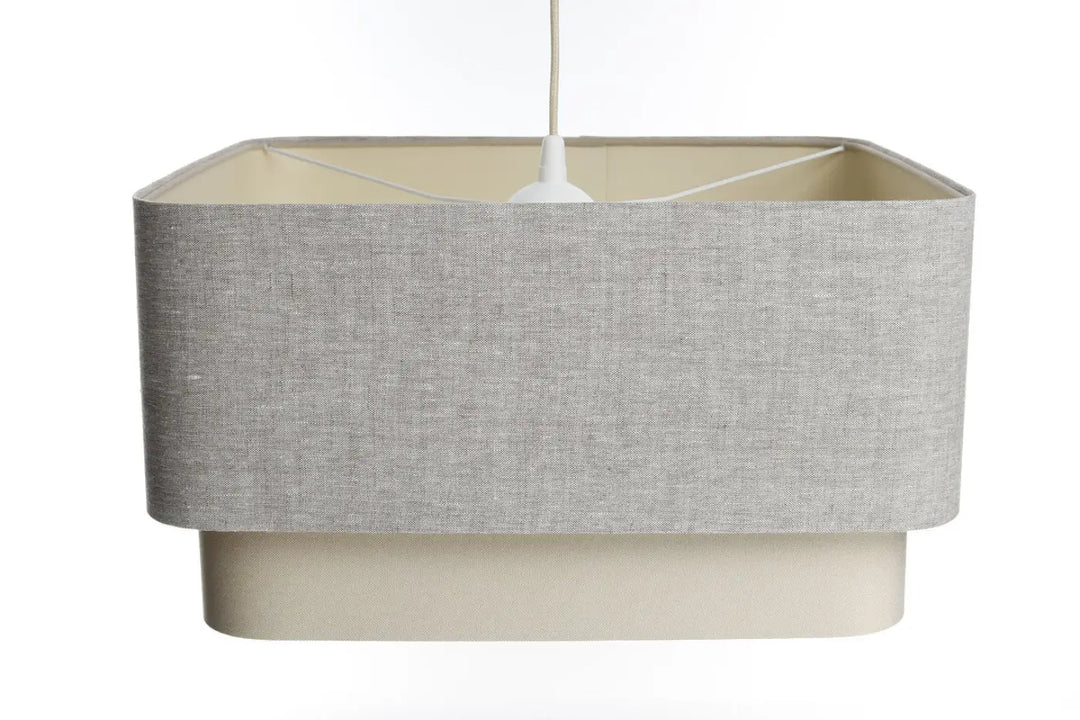 Suspension luminaire kwadro duo en tissu gris avec base beige design gris pour éclairage intérieur contemporain