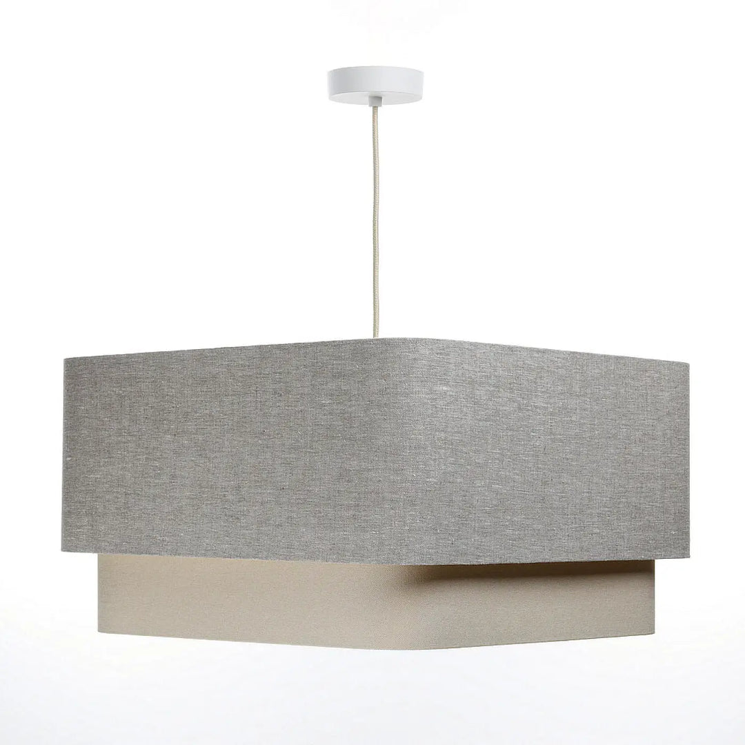 Suspension luminaire kwadro duo en tissu gris moderne avec base beige et fixation plafond blanche suspension design gris