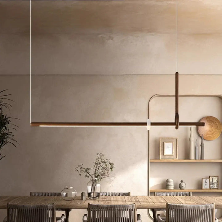 Suspension led bois massif linéaire élégante style raffiné
