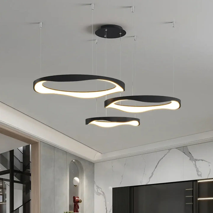Suspension led ondulée style contemporain blanc noir élégant