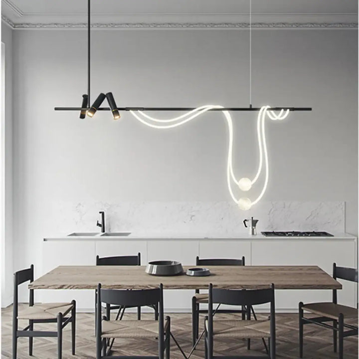 Suspension linéaire à câble lumineux flexible noir raffiné