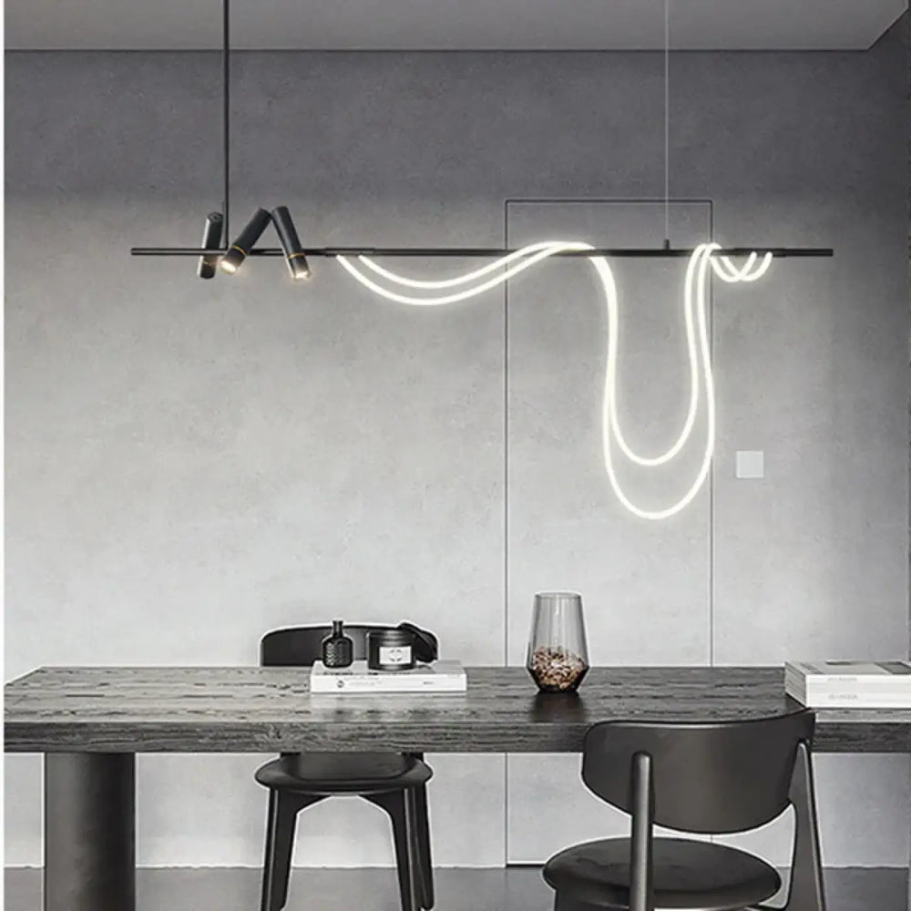 Suspension linéaire à câble lumineux flexible noir raffiné