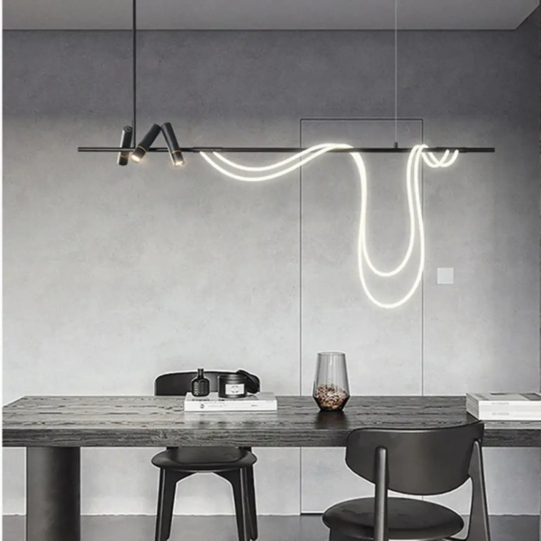 Suspension linéaire à câble lumineux flexible noir raffiné