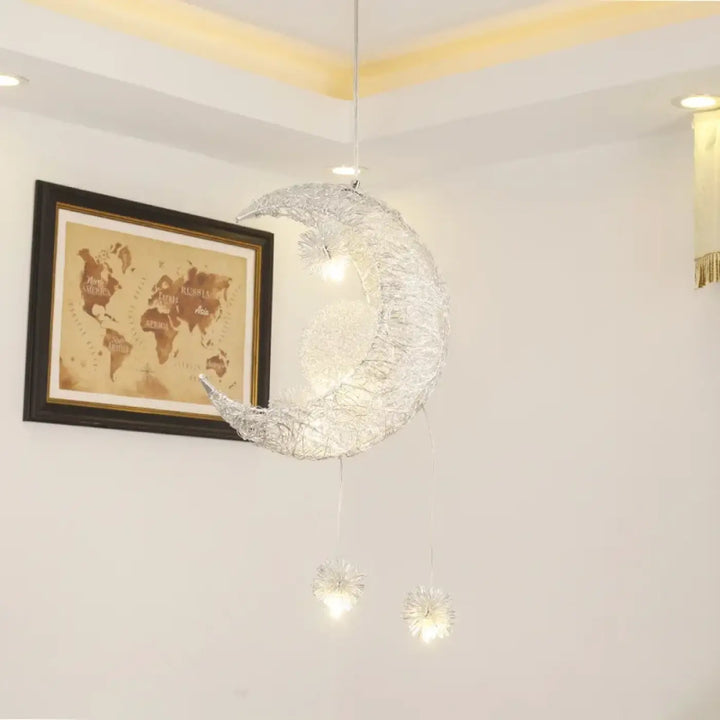 Suspension Design Lune Avec Boules Lumineuses Déco