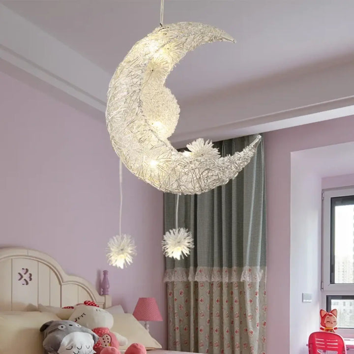 Suspension Design Lune Avec Boules Lumineuses Déco
