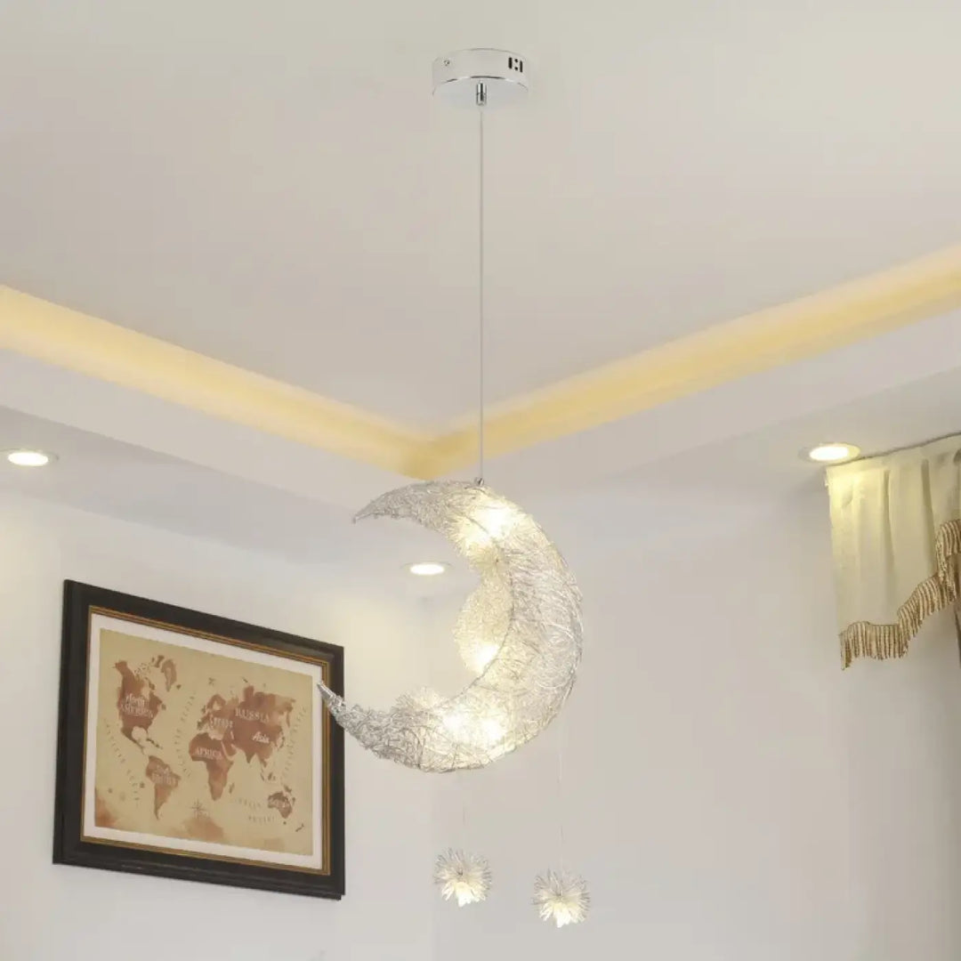 Suspension Design Lune Avec Boules Lumineuses Déco