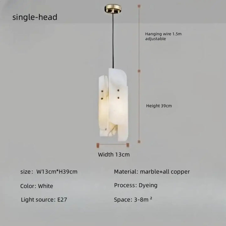 Suspension design marbre blanc et cuivre style élégant