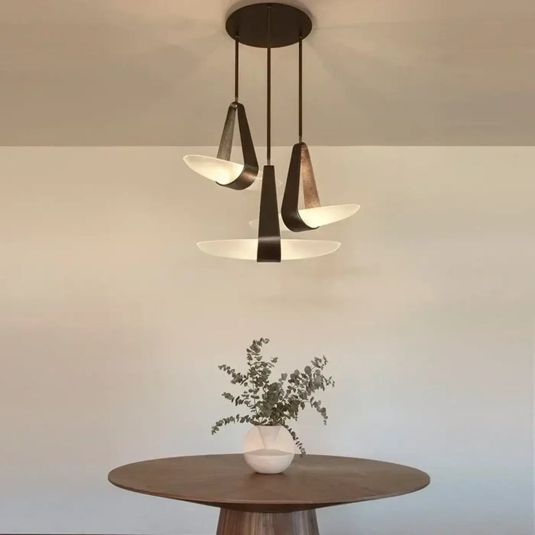Suspension minimaliste cuir et verre led intérieur chic