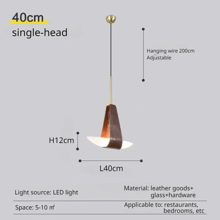 Suspension minimaliste cuir et verre led intérieur chic