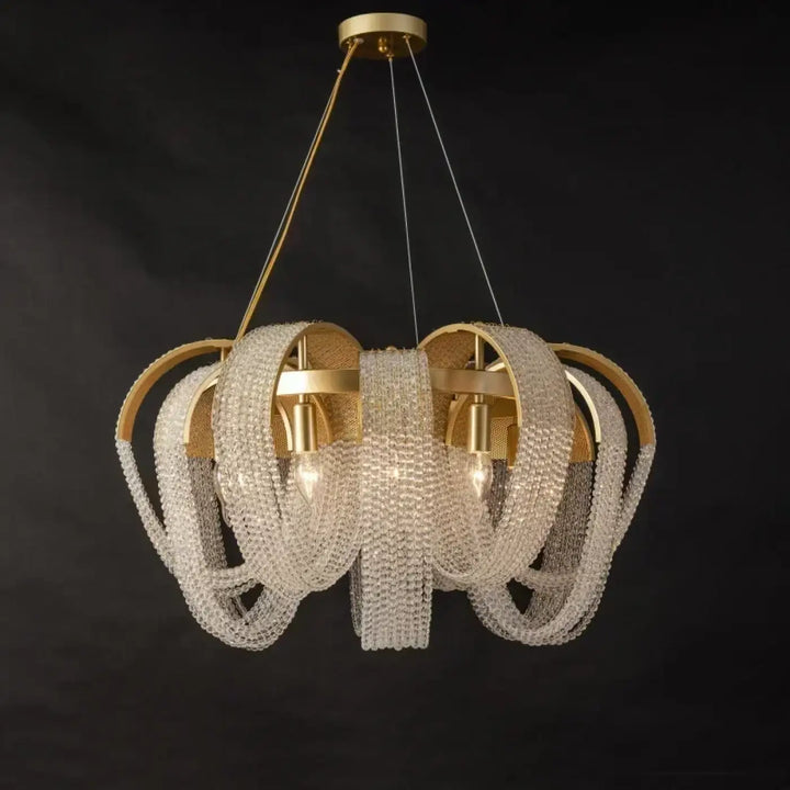 Suspension Design Moderne Cristal En Boucles Dorées Luxe