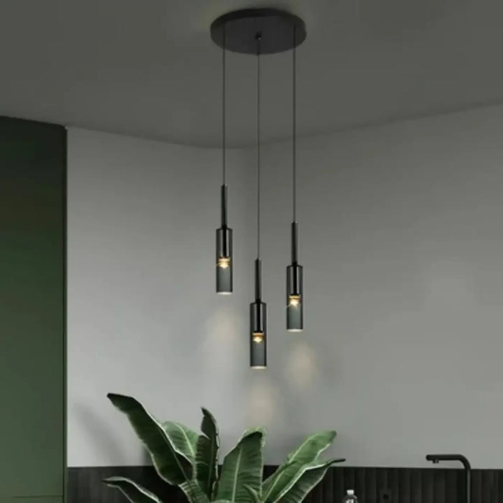 Suspension Design Moderne Cylindre Noir Verre Élégance Chic