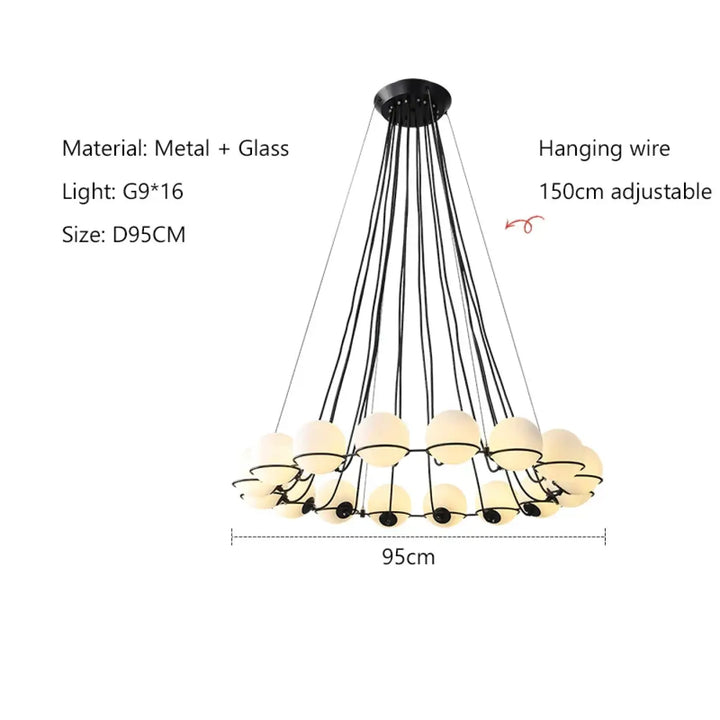 Suspension moderne en métal et globes en verre élégante