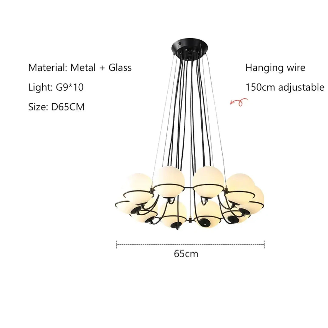 Suspension moderne en métal et globes en verre élégante