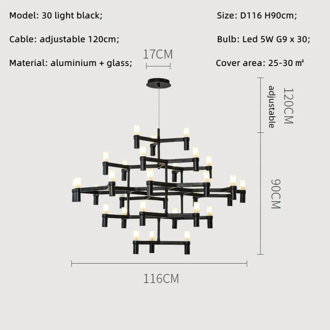Suspension moderne aluminium verre ambiance chic noir
