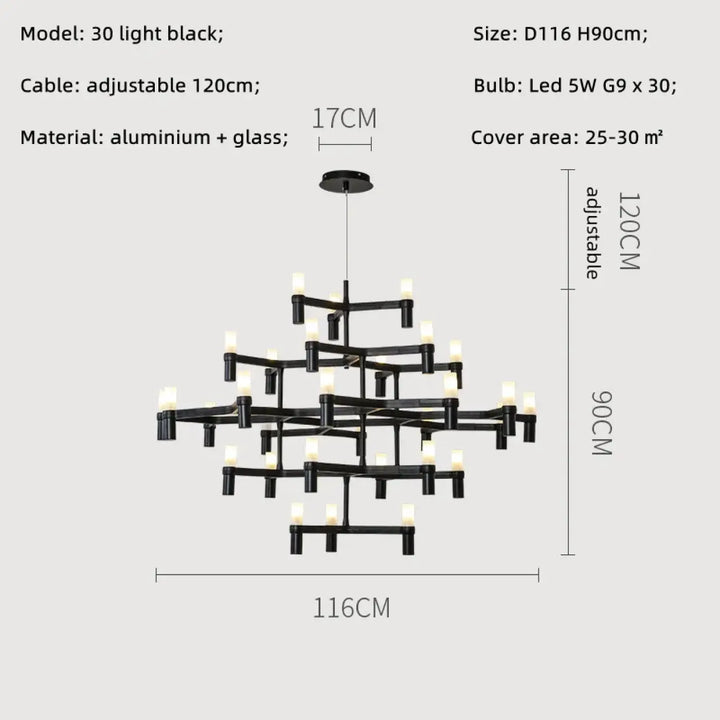 Suspension moderne aluminium verre ambiance chic noir