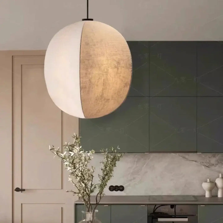 Suspension Design Moderne Sphère Bicolore Tissu Et Blanc
