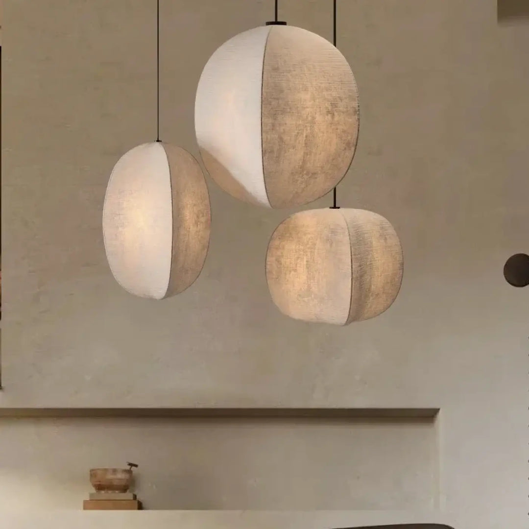 Suspension Design Moderne Sphère Bicolore Tissu Et Blanc