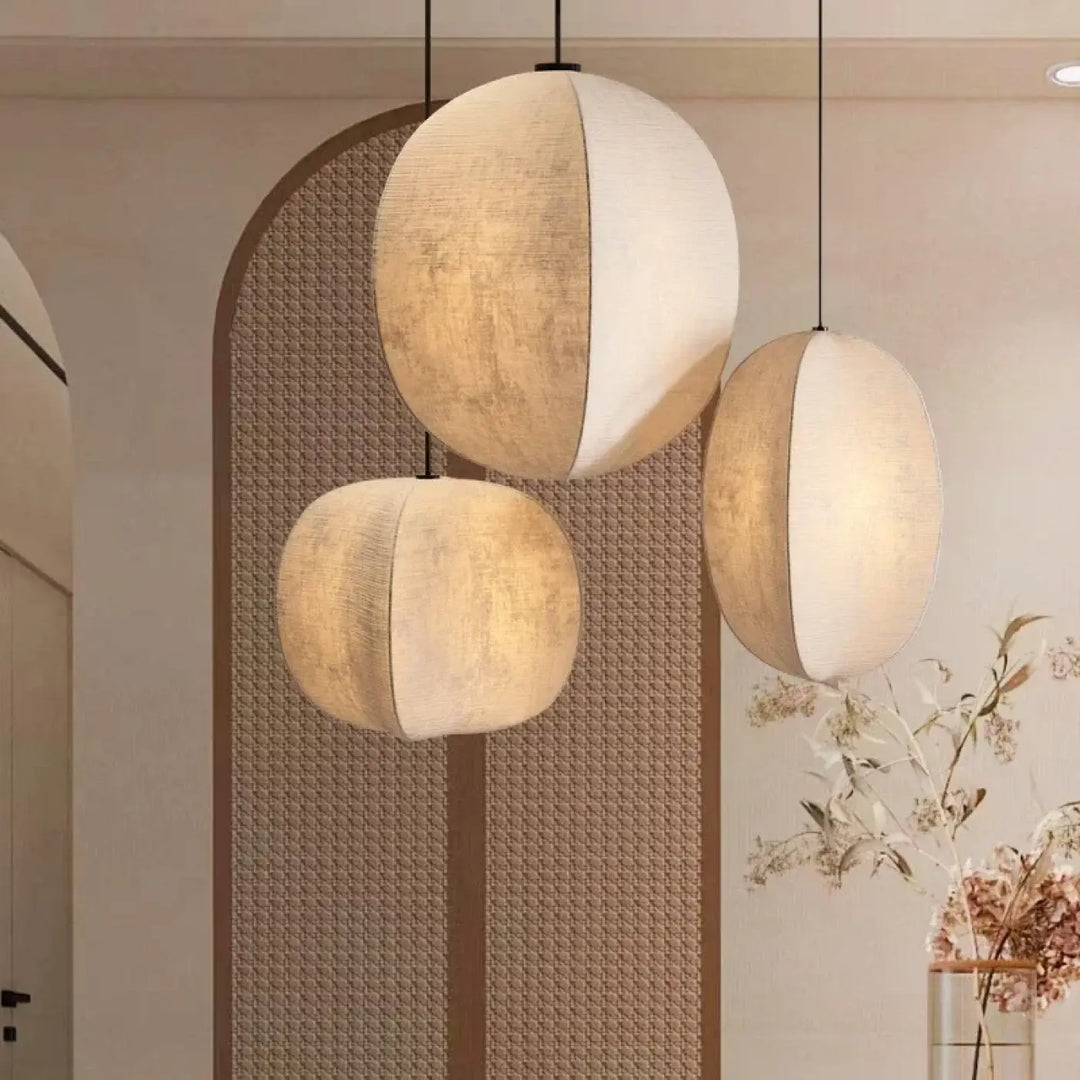 Suspension Design Moderne Sphère Bicolore Tissu Et Blanc