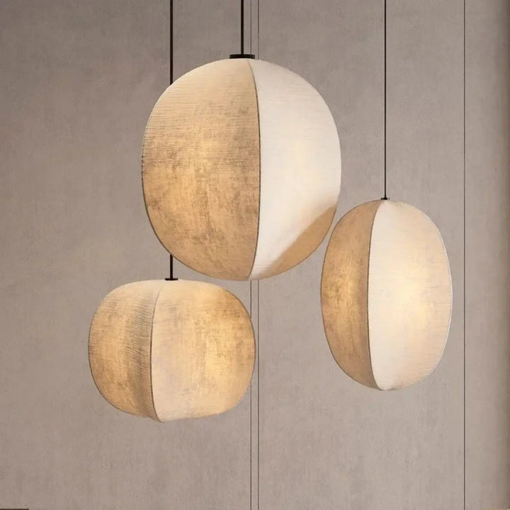 Suspension Design Moderne Sphère Bicolore Tissu Et Blanc