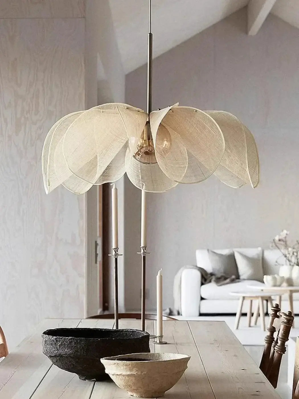 Suspension Design Pétales Tissu Beige Style Naturel Chic

